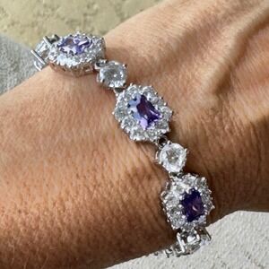 VINTAGE JBK JACQUELINE BOUVIER KENNEDY FAUX TANZANITE RHINESTONE BRACELET 7"-8"